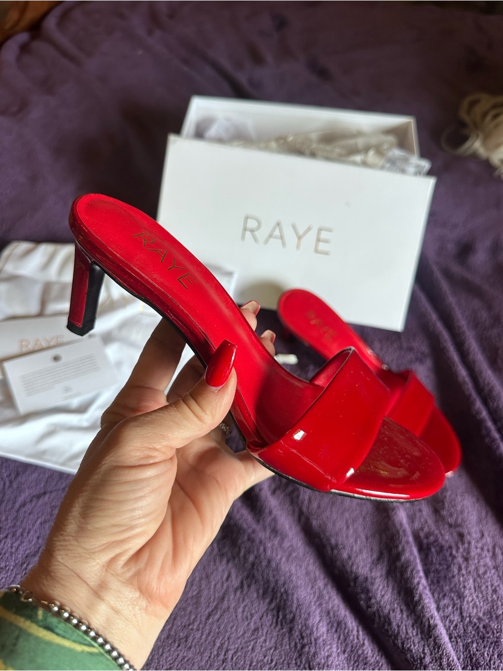 RAYE Jocey Red Patent Leather Mule Sandals Size 6.5 EU 36.5